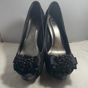 Black Peep Toe Bow Embellished Platform Stilleto heels Size 9